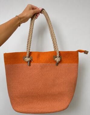Colorblock Woven Beach Tote